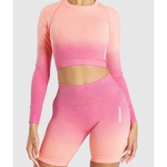 Gymshark Adapt Pink Ombre Seamless Long Sleeve Crop Top Size Small - Picture 2 of 8